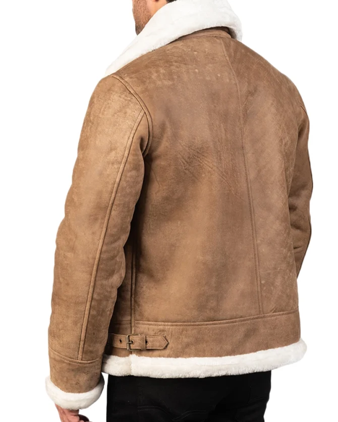 Men’s B-3 Distressed Brown Leather Bomber Jacket - Image 2