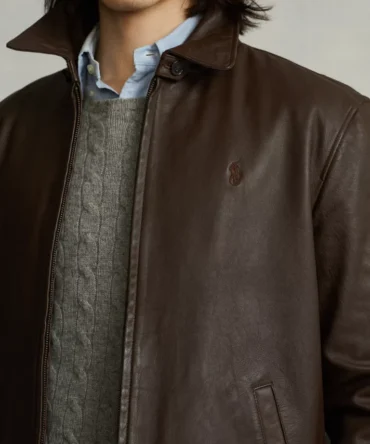 Men Simple Brown Leather Jacket