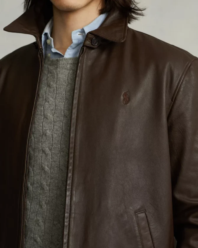 Men Simple Brown Leather Jacket