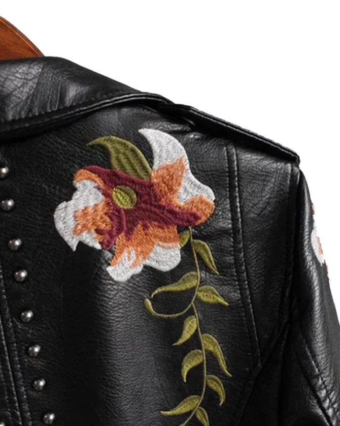 Women’s Floral Leather Jacket - Image 3